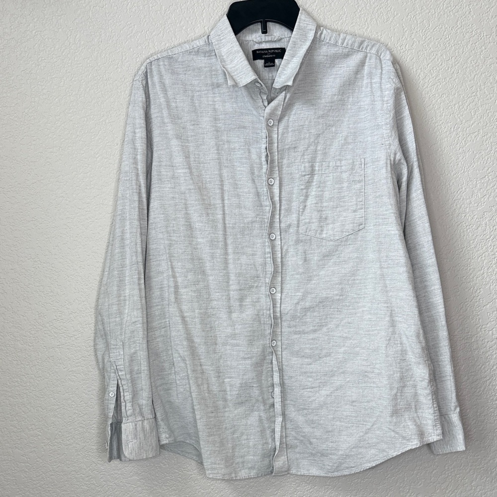 Mens Banana Republic Casual Button-Down Shirt Light Gray size Large
